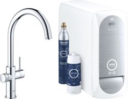 GROHE BLUE HOME 1-GATS KEUKENKRAAN MET DUO C-UITLOOP STARTERKIT MET WIFI BLUETOOTH CHILLED & SPARKLING 3X GEKOELD + 3X BRUISEND WATER CHROOM 31455001