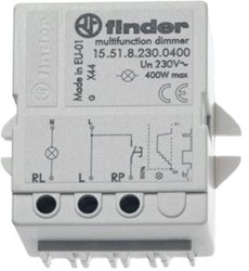 FINDER DIMMER VOOR MONTAGE IN INBOUWDOOS MAX. LAMPBELASTING 400W AANSLUITSPANNING 230VAC 50 HZ GELUIDSARM TRAPLOOS DIMMEN 15.51.8.230.0404