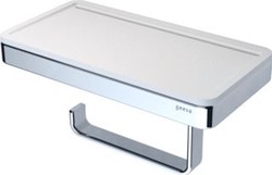 GEESA FRAME TOILETROLHOUDER MET WIT PLANCHET PLAT STAF VERCHROOMD MESSING 210 X 105 X 108MM (LXHXD) 918824-02