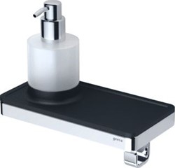 GEESA FRAME ZEEPDISPENSER MET ZWART PLANCHET EN HAAK PLAT STAF VERCHROOMD MESSING 210 X 205 X 108MM (LXHXD) 918816-02-06