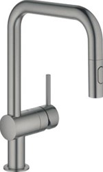 GROHE MINTA KEUKENMENGKRAAN EENGREEPS 1-GATS UITTREKBAAR 225MM U-UITLOOP 353MM HOOGTE DRAAIBAAR HARD GRAPHITE GEBORSTELD 32322AL2