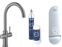 GROHE BLUE HOME KEUKENKRAAN STARTERKIT DUO EENGREEPS WIFI BLUETOOTH 224MM C-UITLOOP DRAAIBAAR HARD GRAPHITE GEBORSTELD 31455AL1