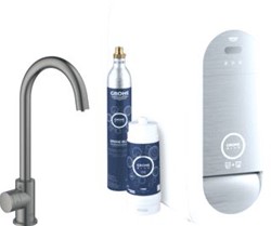 GROHE BLUE HOME KEUKENKRAAN STARTERKIT MONO WIFI BLUETOOTH 153MM C-UITLOOP DRAAIBAAR HARD GRAPHITE GEBORSTELD 31498AL1