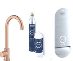 GROHE BLUE HOME KEUKENKRAAN STARTERKIT MONO WIFI BLUETOOTH 153MM C-UITLOOP DRAAIBAAR WARM SUNSET GEBORSTELD 31498DL1