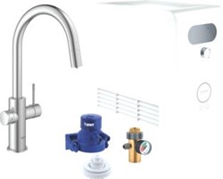 GROHE BLUE PROFESSIONAL KEUKENMENGKRAAN MET KOELER DUO EENGREEPS UITTREKBAAR WIFI BLUETOOTH 219MM C-UITLOOP DRAAI SUPERSTEEL 31325DC2
