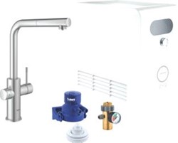 GROHE BLUE PROFESSIONAL KEUKENMENGKRAAN MET KOELER DUO EENGREEPS UITTREKBAAR WIFI BLUETOOTH 223MM L-UITLOOP DRAAI SUPERSTEEL 31326DC2