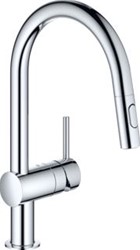 GROHE MINTA KEUKENMENGKRAAN EENGREEPS DUAL SPRAY UITTREKBAAR 380MM HOOGTE 211MM VOORSPRONG C-UITLOOP DRAAIBAAR CHROOM 32321002