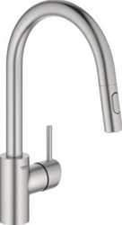 GROHE CONCETTO KEUKENMENGKRAAN EENGREEPS DUAL SPRAY UITTREKBAAR 382MM HOOGTE 217MM UITLOOP HOOG DRAAIBAAR SUPERSTEEL 31483DC2