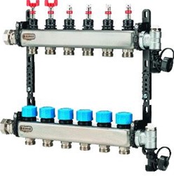 HENCO 9-GROEPS VLOERVERWARMINGSVERDELER MET 1 AANSLUITER MET DEBIETMETERS UFH-0605MDSS09