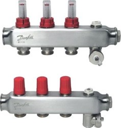 DANFOSS REGELUNIT VLOERVERWARMING SSM-F VERDELER RVS MET FLOWMETERS VOOR LTV VLOERVERWARMING 12 GROEPEN 088U0762