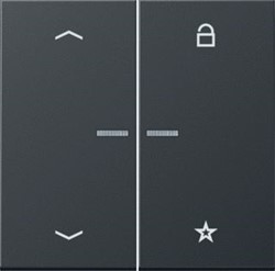 JUNG BEDIENINGSELEMENT 2-TOETS-AFDEKKING LED INDICATIE VOOR DIMMER VOOR JALOEZIESCHAKELAAR GELAKT ALUMINIUM MAT ANTRACIET FMAL1701PAN