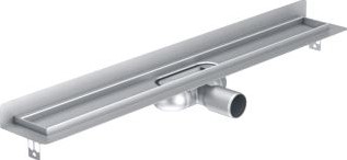 ACO SHOWERDRAIN C DOUCHEGOOT RVS MET MUURFLENS ZONDER ROOSTER 70MM BREED STANKSLOT 25MM 585MM INB. DIEPTE 65MM MET ZIJUITLOOP 90108828