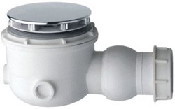 RAMINEX Douchebak-afvoerplug  voor afvoergat Ø50-55 mm  polypropyleen wit  afdekplaat chroom Ø86,5 mm  uitneembare sifon  aansluiting semisferisch Ø40 mm knel  inbouwdiepte 79,25 mm AD20551