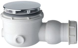 RAMINEX Douchebak-afvoerplug  voor afvoergat Ø50-55 mm  polypropyleen wit  afdekplaat chroom Ø86,5 mm  uitneembare sifon  aansluiting semisferisch Ø40 mm knel  inbouwdiepte 79,25 mm AD20551