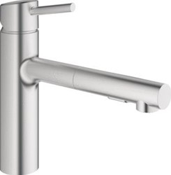 GROHE CONCETTO KEUKENMENGKRAAN EENGREEPS DUAL SPRAY UITTREKBAAR 264MM HOOGTE 202MM UITLOOP MEDIUM DRAAIBAAR SUPERSTEEL 30273DC1