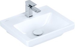 VILLEROY & BOCH SUBWAY 3.0 FONTEIN 450X370MM VOOR 1-GAT ARMATUUR KRAANGAT DOORGESTOKEN ZONDER OVERLOOP. STONE WHITE CERAMICPLUS 437046RW