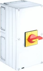 KRAUS & NAIMER NOOD/UIT SCHAKELAAR 4 POLIG 0-1 250A OPBOUW IP65 VERGRENDELBAAR ROOD/GEEL + 1NO/1NC KG250.T204/48.STM