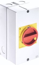 KRAUS & NAIMER NOOD/UIT SCHAKELAAR 3 POLIG 0-1 100A OPBOUW IP66/67 VERGRENDELBAAR ROOD/GEEL + 1NO/1NG KG100.T203/40.KL71V
