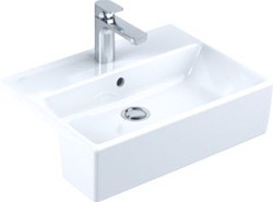 VILLEROY & BOCH MEMENTO VOORBOUWWASTAFEL HOEKIG 3-GATS KRAANGAT MIDDEL OVERLOOP 425 X 550MM (DXB) WIT ALPINE 41335501