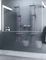NOVELLINI KUADRA HF FRAME MET PLANCHET INLOOPDOUCHEWAND VRIJSTAAND 134CM (MET 2 MUURSTEUNEN 70 TOT 100CM) HELDER GLAS ZWART MAT PROFIEL KUADFC136PO-1H