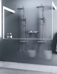 NOVELLINI KUADRA HF FRAME MET PLANCHET INLOOPDOUCHEWAND VRIJSTAAND 154CM (MET 2 MUURSTEUNEN 70 TOT 100CM) HELDER GLAS ZWART MAT PROFIEL KUADFC156PO-1H