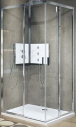 NOVELLINI LUNES 2.0 HOEKINSTAP DOUCHECABINE VIERHOEKIG MET 2 SCHUIDEUREN  126-129 HELDER GLAS GLANS CHROOM PROFIEL LUNAH126-1K