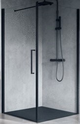 NOVELLINI YOUNG PLUS F ZIJWAND LINKS NIET OMKEERBAAR VOOR DRAAIDEUR G (103 CM VERSTELBAAR T/M 105 CM) X 200 CM SATIN BAND GLAS ZWART MAT PROFIEL YPLUSFG103S-44H