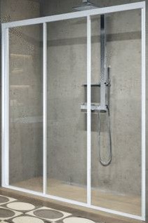 NOVELLINI LUNES 2.0 3P 3 DELIGE SCHUIFDEUR VOOR NIS OF ZIJWAND (108 CM VERSTELBAAR T/M 114 CM) MOTIEF LUNES 2.0 GLAS MAT CHROOM PROFIEL LUN3P108-78B