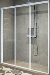 NOVELLINI LUNES 2.0 3P 3 DELIGE SCHUIFDEUR VOOR NIS OF ZIJWAND (126 CM VERSTELBAAR T/M 132 CM) HELDER GLAS ZILVER MAT PROFIEL LUN3P126-1J