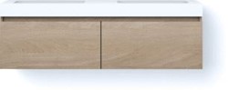 LOOOX SOLID DRAWER BOX 140 CM SOLID SURFACE BOVENBLAD TWEE WASBAKKEN 500 MM WOODEN DRAWER BOX MEUBEL MET 2 LADES OLD GREY SWDB1400