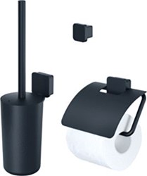 GEESA TOPAZ ACCESSOIRE SET INCL. CLOSETBORSTELGARNITUUR CLOSETROLHOUDER MET KLEP EN HANDDOEKHAAK MAT ZWART 917900-06-115