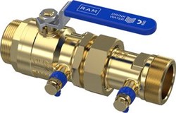 RAMINEX TERUGSTROOMBEVEILIGING TBE-EA / 1 3/4 BUI.DR. X 1 3/4 BUI.DR. / DN40 / PN10 / CONTROLEERBARE KEERKLEP KLASSE EA MET KOGELAFSLUITER EN AFTAPPER / RVS HENDEL MET ''DRINKWATER'' LO 283312