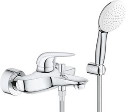 GROHE EUROSTYLE BADKRAAN MET OMSTEL MET KOPPELINGEN MET HANDDOUCHE MET 1 STRAALSOORT HOH=15CM MET HANDDOUCHEHOUDER EN DOUCHESLANG 150CM CHROOM 25286003