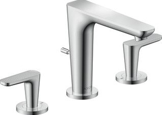 AXOR CITTERIO C 3-GATS WASTAFELKRAAN 125 MET POPUP TREKWASTE EN CUBIC CUT BRUSHED BLACK CHROME 49061340