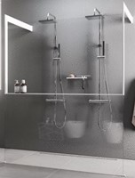 NOVELLINI KUADRA HF FRAME MET PLANCHET INLOOPDOUCHEWAND VRIJSTAAND 114CM (MET 2 MUURSTEUNEN 70 TOT 100CM) HELDER GLAS BRUSHED RED GOLD PROFIEL KUADFC116PO-1R