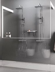 NOVELLINI KUADRA HF FRAME MET PLANCHET INLOOPDOUCHEWAND VRIJSTAAND 114CM (MET 2 MUURSTEUNEN 70 TOT 100CM) HELDER GLAS BRUSHED RED GOLD PROFIEL KUADFC116PO-1R