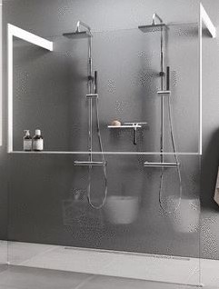 NOVELLINI KUADRA HF FRAME MET PLANCHET INLOOPDOUCHEWAND VRIJSTAAND 114CM (MET 2 MUURSTEUNEN 70 TOT 100CM) HELDER GLAS BRUSHED RED GOLD PROFIEL KUADFC116PO-1R