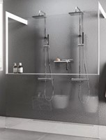 NOVELLINI KUADRA HF FRAME MET PLANCHET INLOOPDOUCHEWAND VRIJSTAAND 134CM (MET 2 MUURSTEUNEN 70 TOT 100CM) HELDER GLAS BRUSHED RED GOLD PROFIEL KUADFC136PO-1R