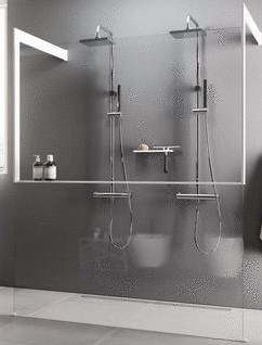 NOVELLINI KUADRA HF FRAME MET PLANCHET INLOOPDOUCHEWAND VRIJSTAAND 134CM (MET 2 MUURSTEUNEN 70 TOT 100CM) HELDER GLAS BRUSHED RED GOLD PROFIEL KUADFC136PO-1R