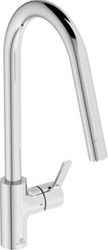 IDEAL STANDARD GUSTO 1-GATS KEUKENKRAAN MET HOGE RONDE UITLOOP MET UITTREKBARE HANDDOUCHE MET 1 FUNCTIE LAGE DRUK VOORSPRONG 24CM CHROOM  BD415AA