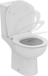 IDEAL STANDARD EUROVIT CLOSETCOMBINATIE VAN KERAMIEK RIMLS+ PACK HORIZONTALE AFVOER H/PK INCLUSIEF RESERVOIR EN TOILETZITTING SOFTCLOSE IN GLANZEND WIT AFWERKING W007501