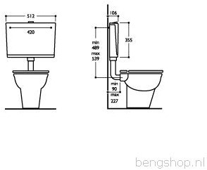 WISA 500 OPBOUWSPOELRESERVOIR WIT (BXDXH) 512X106X355MM POSITIE RESERVOIR LAAG BEDIENING DRUKKNOP SPOELRESERVOIR KUNSTSTOF WATERAANSLUITING LINKS WATERAANSLUITING ACHTER WATERAANSLUITIN 8050422620-2