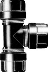 SIMPLAST FITTING MET 3 AANSLUITINGEN T-STUK AANSLUITING 1 POLYAMIDE (PA) AANSLUITING 1 KLEMAANSLUITING AANSLUITING 2 KLEMAANSLUITING AANSLUITING 3 KLEMAANSLUITING HOEK 90GRADEN OPPERVLA 8030611025