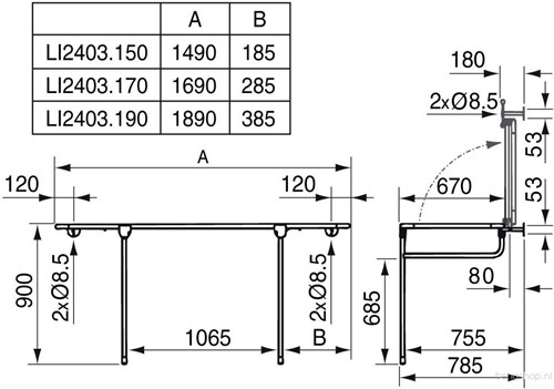 HANDICARE DOUCHERAAM 1690MM RVS MET EPOXY COATING WIT LI2403-1704-02 LI2403.1704-02-2