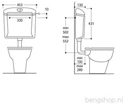 WISA 1036DF OPBOUWSPOELRESERVOIR WIT (BXDXH) 453X130X431MM POSITIE RESERVOIR LAAG BEDIENING DRUKKNOP SPOELRESERVOIR KUNSTSTOF SPOELING TWEE HOEVEELHEDEN WATERAANSLUITING LINKS WATERAANS 8050423800