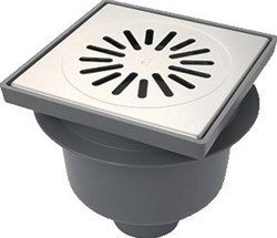 AQUABERG ABS VLOERPUT MET ONDERAANSL. 75MM MET RVS ROOSTER NIET VERSTELBAAR 200X200MM MET PPC EMMER REUKSLOT 60MM 4020