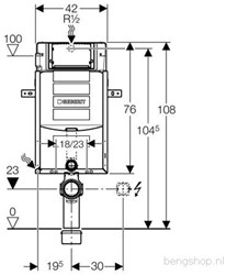 GEBERIT KOMBIFIX WC-ELEMENT H108 WANDMODEL MET SIGMA INBOUWRESERVOIR 12CM (UP320) AFVOER 90/110MM ZONDER BEDIENINGSPL. MET GELUISDSISOLATIESET/FRONTBED. 110373005