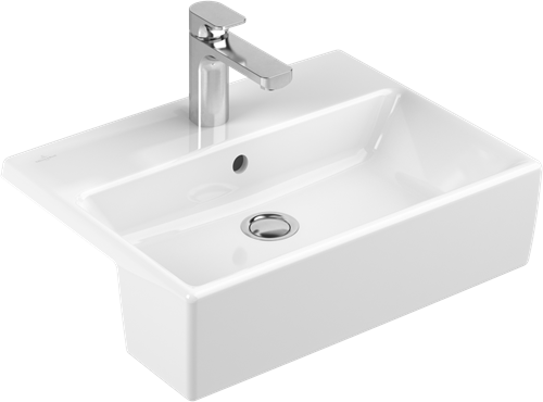 VILLEROY & BOCH MEMENTO VOORBOUWWASTAFEL HOEKIG 3-GATS KRAANGAT MIDDEL OVERLOOP 425 X 550MM (DXB) WIT ALPINE 41335501