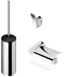 GEESA WYNK ACCESSOIRE SET: TOILETROLHOUDER MET KLEP RECHTS TOILETBORSTELHOUDER WAND LOSSE CLOSETBORSTEL WIT MINI HAAK V1 CHROOM 914500-02-115