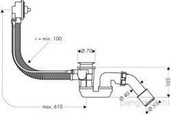 HANSGROHE UNIVERSEEL FLEXAPLUS BADAFVOER-OVERLOOPCOMBINATIE MET WASTE INBOUWDEEL VOOR NORMAAL BAD 58140180